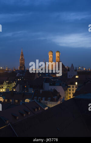 Germany, Bavaria, Munich, Old Town Munich from Mandarin-Oriental Hotel, evening, Stock Photo