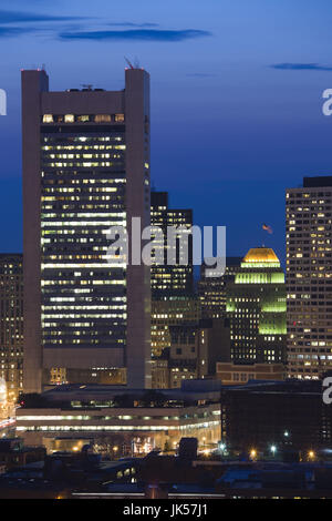 USA, Massachusetts, Boston, Federal Reserve Bank and Financial Distirct, elevated view, dusk, Stock Photo