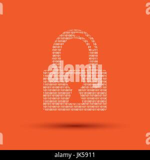 Internet Security icon padlock and binary code in background orange Stock Vector