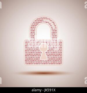 Internet Security icon padlock and binary code in background orange Stock Vector
