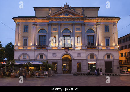 Switzerland, Ticino, Lake Lugano, Lugano, Piazza della Riforma, Municipio building, town hall, evening Stock Photo