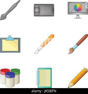 Computer drawing tools icons set. Cartoon set of 9 computer drawing tools vector icons for web isolated on white background Stock Vector