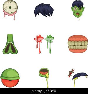 Zombie constructor icons set. Cartoon set of 9 zombie constructor vector icons for web isolated on white background Stock Vector