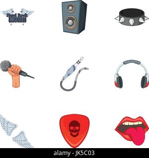 Hard rock things icons set. Cartoon set of 9 hard rock things vector icons for web isolated on white background Stock Vector