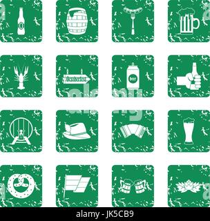 Oktoberfest icons set in grunge style green isolated vector illustration Stock Vector