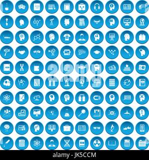 100 knowledge icons set in blue circle isolated on white vector illustration Stock Vector