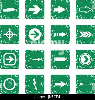 Arrow icons set in grunge style green isolated vector illustration Stock Vector