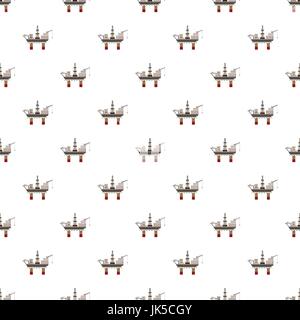Oil rig at sea pattern seamless repeat in cartoon style vector illustration Stock Vector