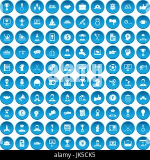 100 leadership icons set in blue circle isolated on white vector illustration Stock Vector