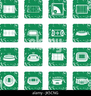 Sport stadium icons set in grunge style green isolated vector illustration Stock Vector