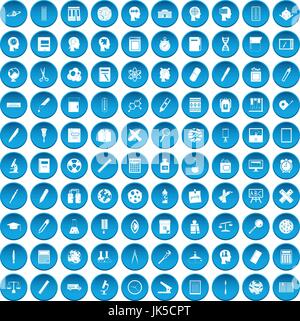100 learning icons set in blue circle isolated on white vector illustration Stock Vector