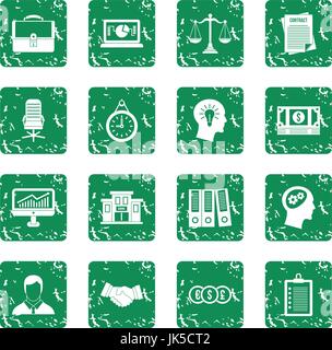 Banking icons set in grunge style green isolated vector illustration Stock Vector