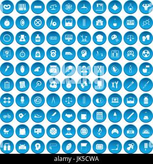 100 libra icons set in blue circle isolated on white vector illustration Stock Vector