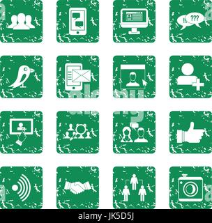 Social network icons set in grunge style green isolated vector illustration Stock Vector