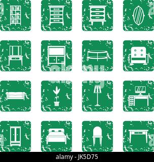 Furniture icons set in grunge style green isolated vector illustration Stock Vector