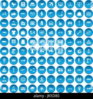 100 logistic and delivery icons set in blue circle isolated on white vector illustration Stock Vector