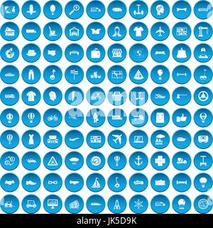 100 logistics icons set in blue circle isolated on white vector illustration Stock Vector