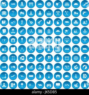 100 lorry icons set in blue circle isolated on white vector illustration Stock Vector
