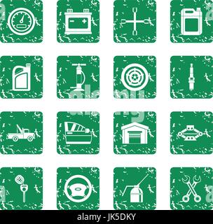Car maintenance and repair icons set in grunge style green isolated vector illustration Stock Vector