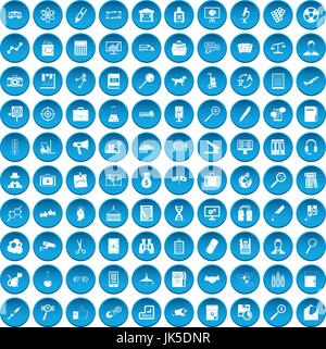 100 magnifier icons set in blue circle isolated on white vector illustration Stock Vector