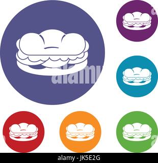 Burger icons set in flat circle red, blue and green color for web Stock Vector