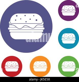 Hamburger icons set in flat circle red, blue and green color for web Stock Vector