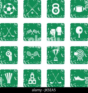 Sport equipment icons set in grunge style green isolated vector illustration Stock Vector