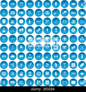 100 meeting icons set in blue circle isolated on white vector illustration Stock Vector