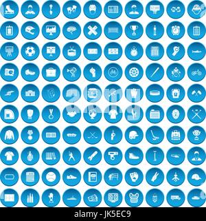 100 mens team icons set in blue circle isolated on white vector illustration Stock Vector