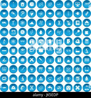 100 microscope icons set in blue circle isolated on white vector illustration Stock Vector