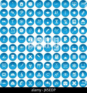 100 microscope icons set in blue circle isolated on white vector illustration Stock Vector