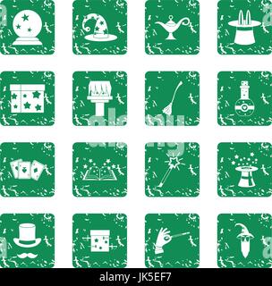 Magic icons set in grunge style green isolated vector illustration Stock Vector