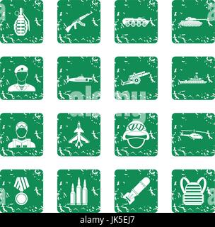War icons set in grunge style green isolated vector illustration Stock Vector