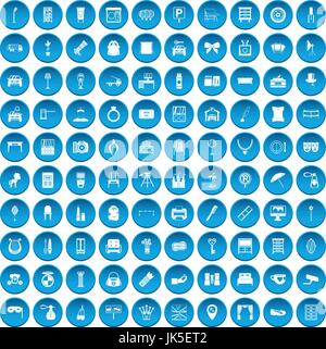 100 mirror icons set in blue circle isolated on white vector illustration Stock Vector