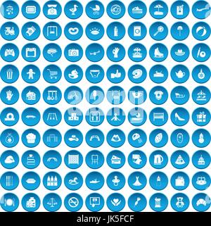 100 mother and child icons set blue Stock Vector