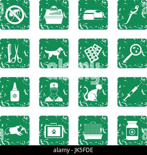 Veterinary icons set grunge Stock Vector