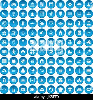 100 motherhood icons set blue Stock Vector