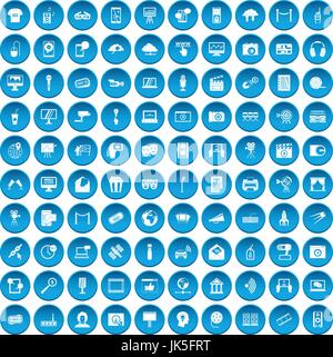 100 multimedia icons set blue Stock Vector