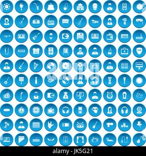 100 music icons set blue Stock Vector