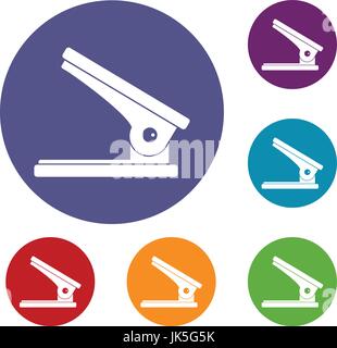 Office paper hole puncher icons set Stock Vector