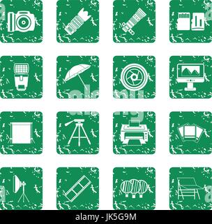 Photo studio icons set grunge Stock Vector