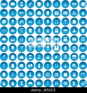100 needlework icons set blue Stock Vector