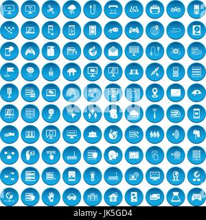 100 network icons set blue Stock Vector