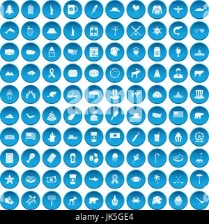 100 North America icons set blue Stock Vector