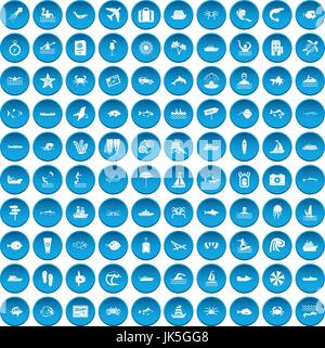 100 ocean icons set blue Stock Vector