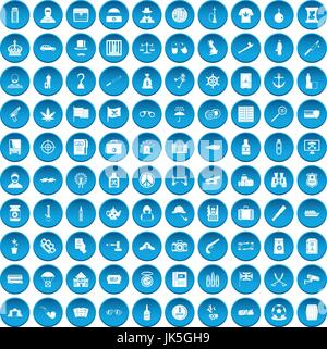 100 offence icons set blue Stock Vector