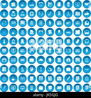 100 office icons set blue Stock Vector