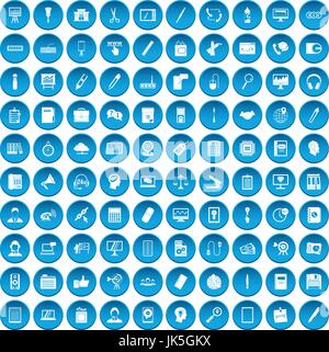 100 office work icons set blue Stock Vector