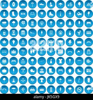 100 park icons set blue Stock Vector