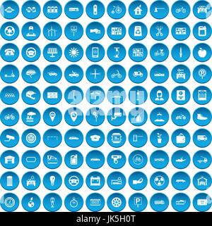 100 parking icons set blue Stock Vector